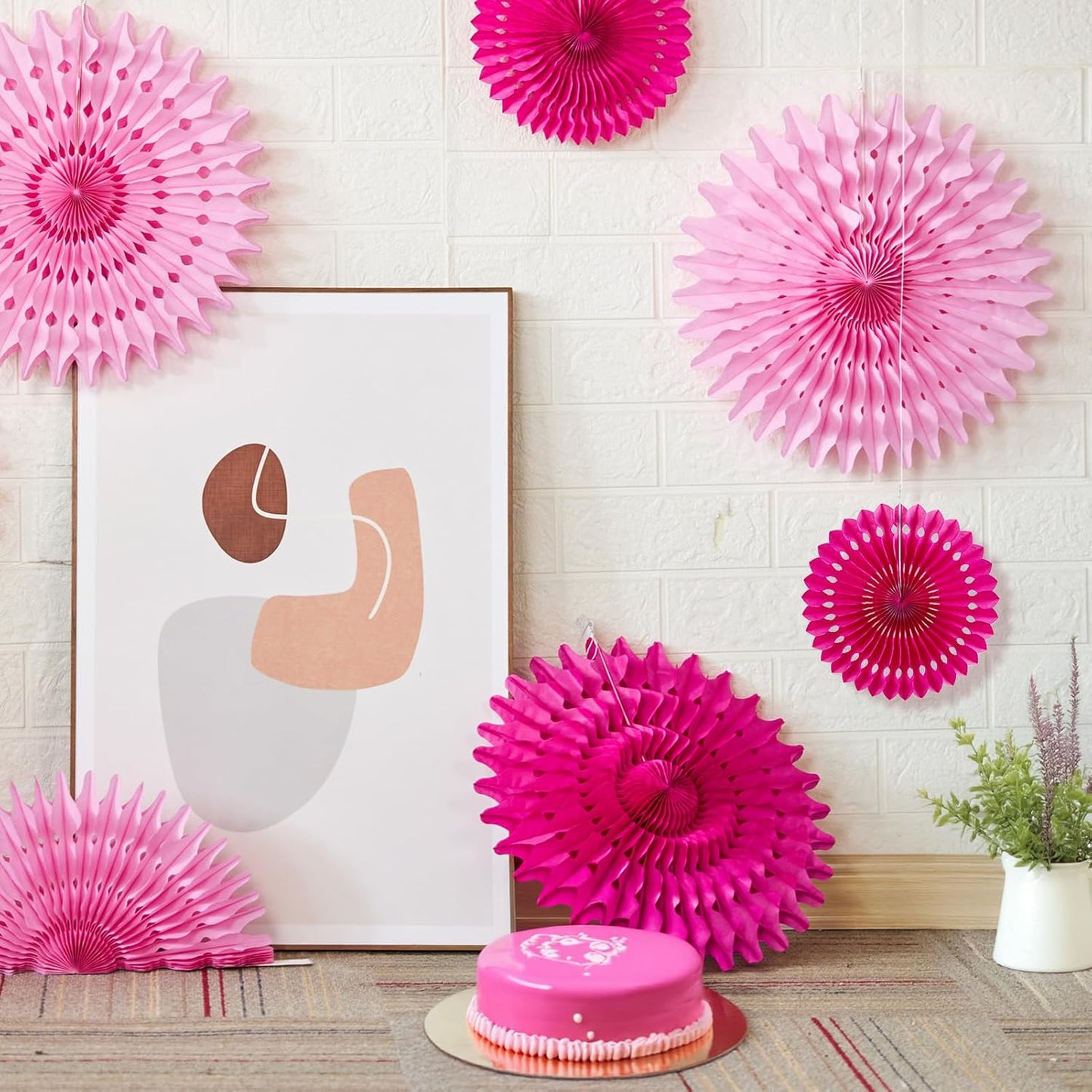 SUNBEAUTY Hanging Honeycomb Paper Fans Hot Pink Party Decorations Fuchsia Pink Birthday Paper Decoration for Wedding Graduation Events Accessories - 12Pcs