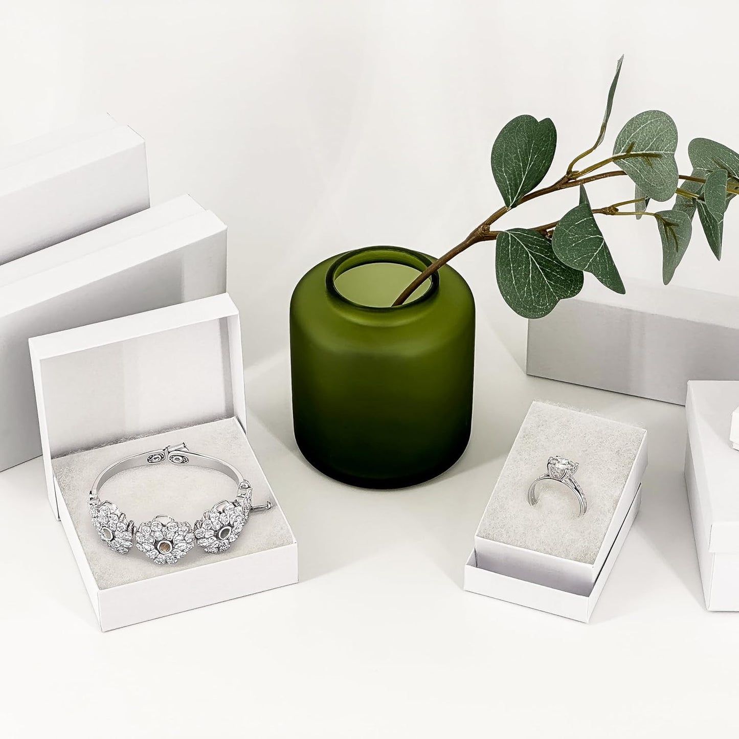 TheDisplayGuys - 25-Pack #53 Kraft Paper Cardboard Gift Boxes/Jewelry Cases w. Cotton Padding & Lid - Matte White - (5.4" x 3.9" x 1.0")