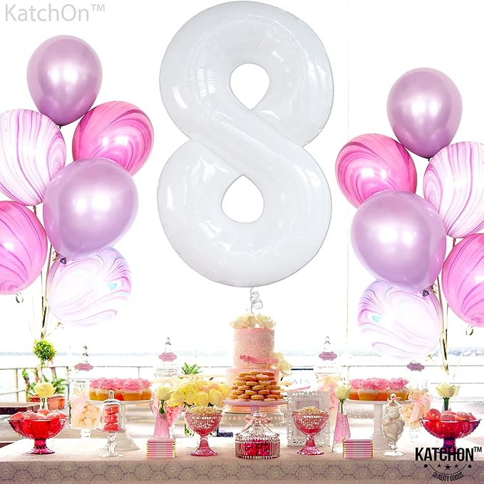 Giant, 8 White Number Balloons - 40 Inch Number 8 Balloon | 8 balloon Birthday Decorations for Girls and Boys | Number 8 Large White Balloons for Birthdays | | 8 Foil Balloon for Bday Party Supplies