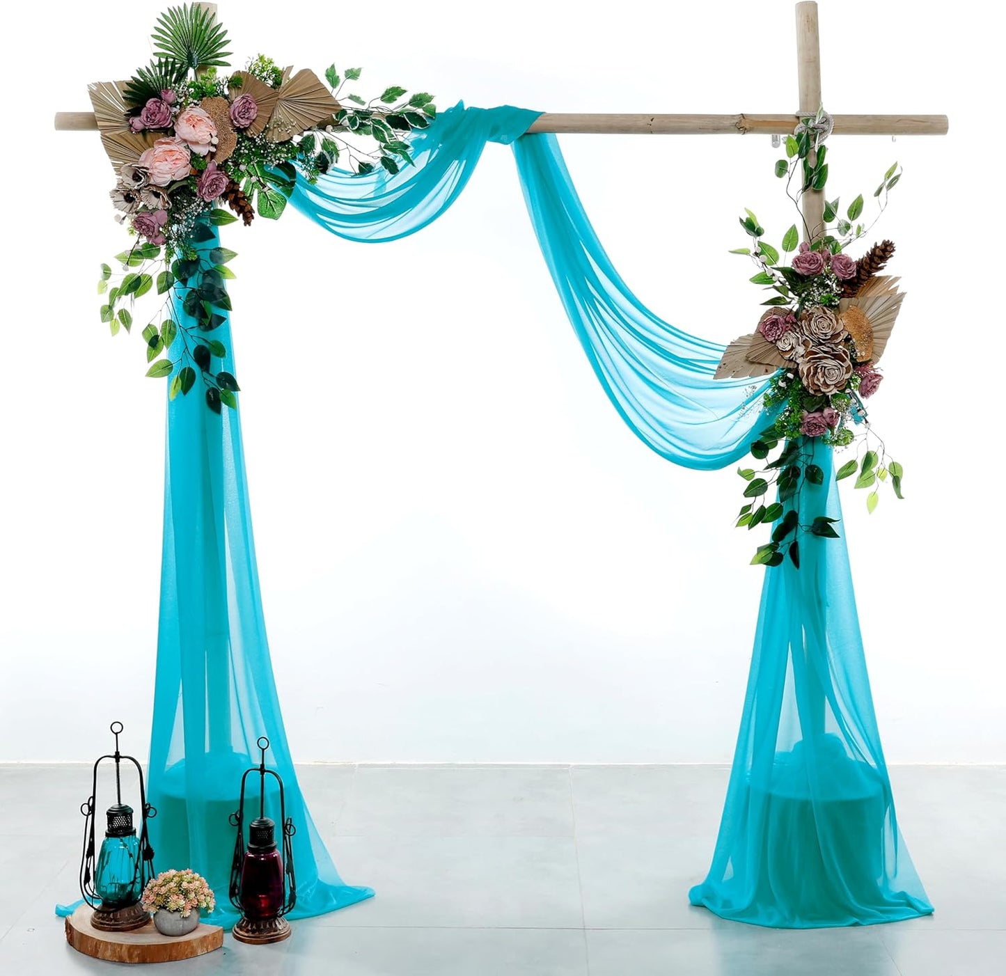 VDS Pack of 2 Panel (30 Inch X 50 Feet) Wedding Arch Draping Fabric Sheer Chiffon Fabric Drapery for Wedding Ceremony Reception Swag Backdrop Canopy Chuppah ARBO Altars Decoration (Peacock Blue)