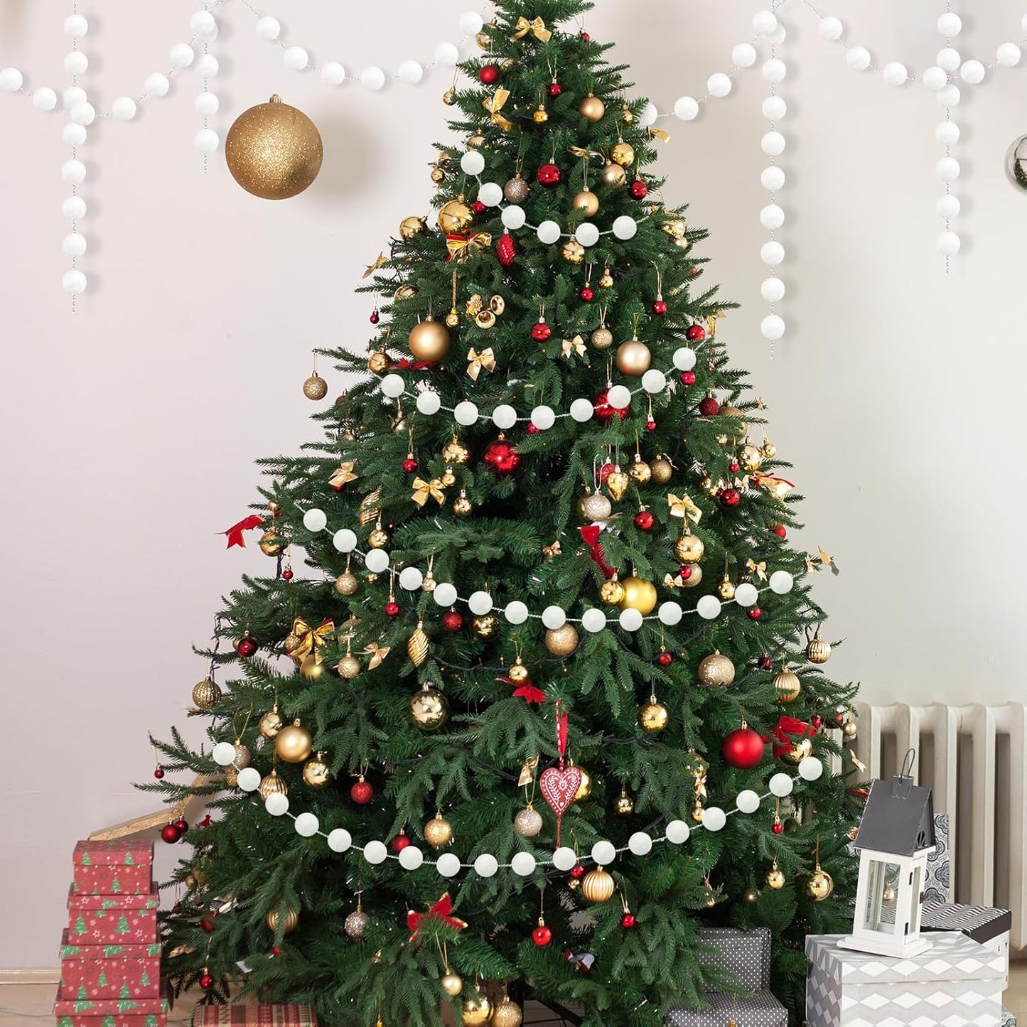 3 Pack Pom Pom Garland Colorful Felt Ball Garland Decorations, 6.5 Feet Long with 30 Balls Banner Hanging Supplies for Christmas, Birthday, Parties (White)