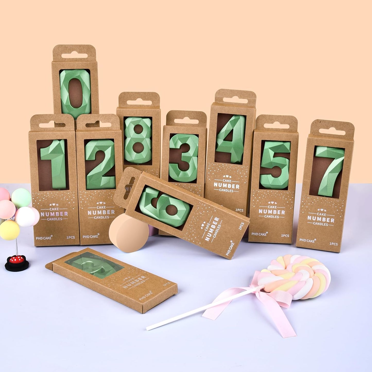 PHD CAKE 2.76 Inch Crystal Green 6 Number Cake Candle, Numeral Birthday Candles, Green Number Candles, Party Celebration