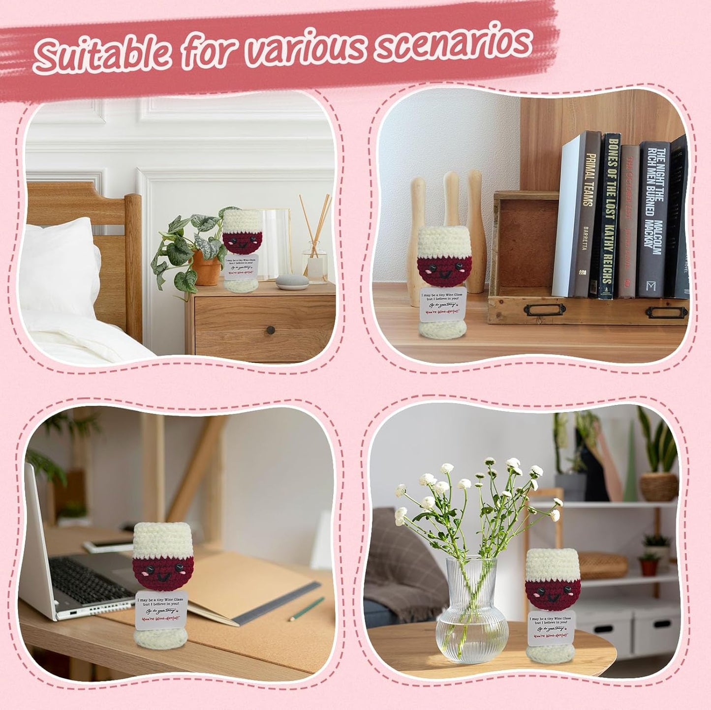 Handmade Mini Wine Glass Crochet,Birthday Gift for Wine Lovers,Funny Emotional Support Crochet Wineglass,Home Bar Happy Hour Accessories for Men Women Drinkers,Fashion Decoration