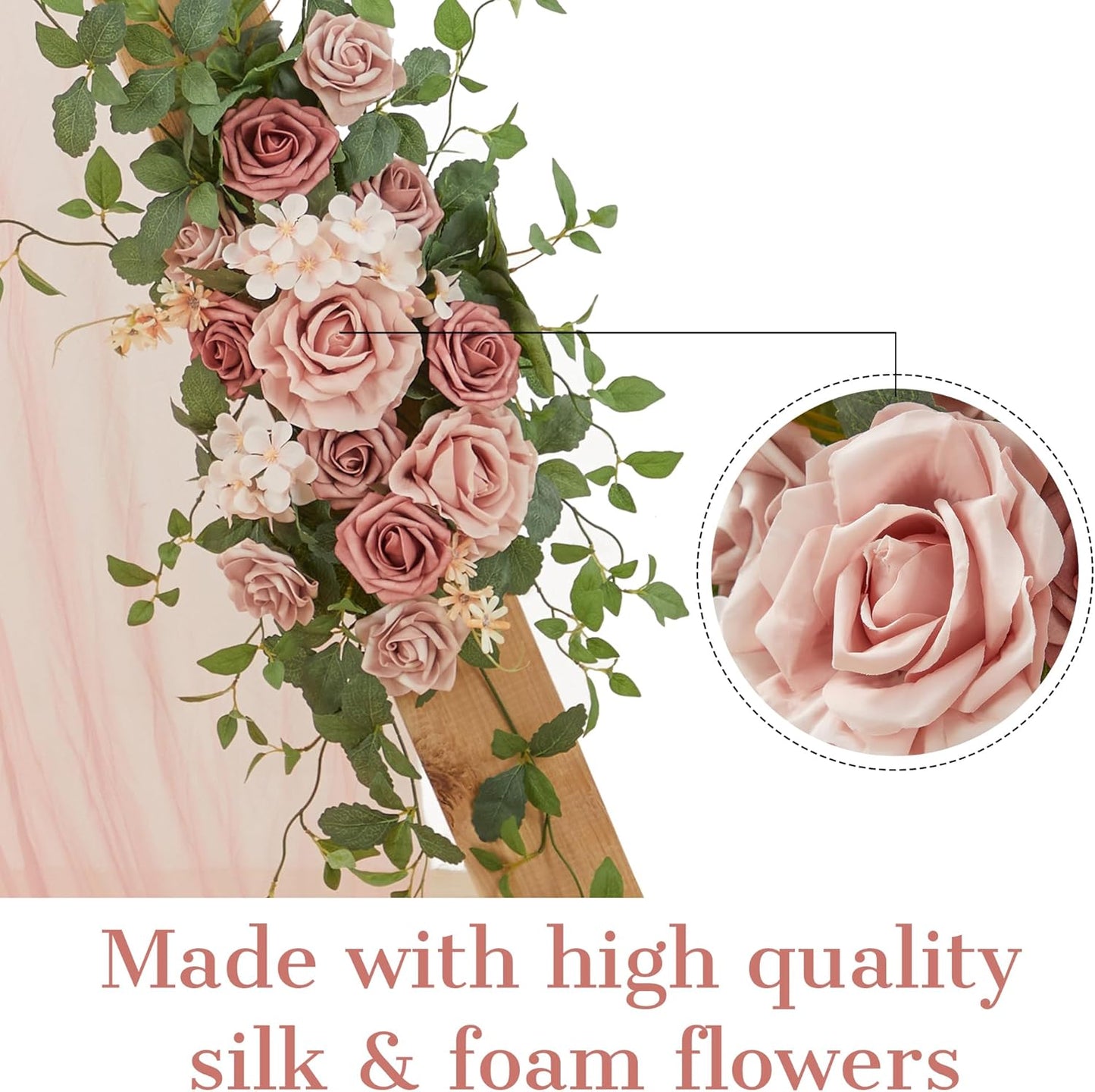Arch Flower Kit of 2 - Artificial Floral Swag for Wedding Welcome Sign, Reception Ceremony Signs, Chair Decor (Dusty Rose)