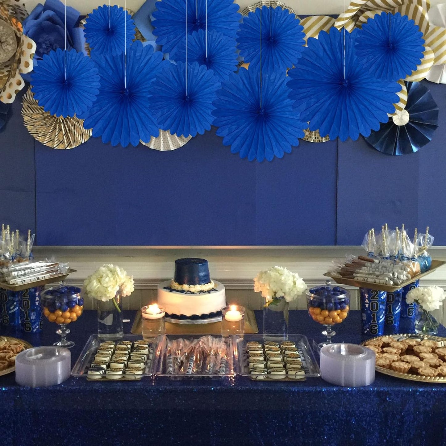 20 Pcs Royal Blue Hanging Paper Fan, Hanging Honeycomb Round Paper Fans for Weddings, Birthdays, Christmas, Baby Showers, Classroom, Events Ceiling Party Supplies Decorations