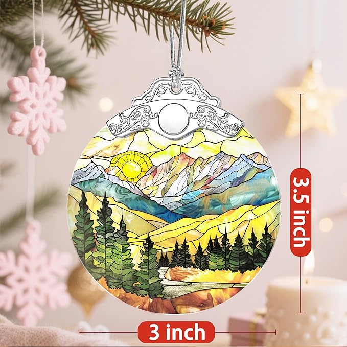 Christmas Ornaments: Stained Glass Ornament, Christmas Tree Ornament, Hanging Ornaments for Home Decor & Xmas Tree Decorations, Exquisite Holiday Decor, Gifts & Holiday Present - Mountain Range