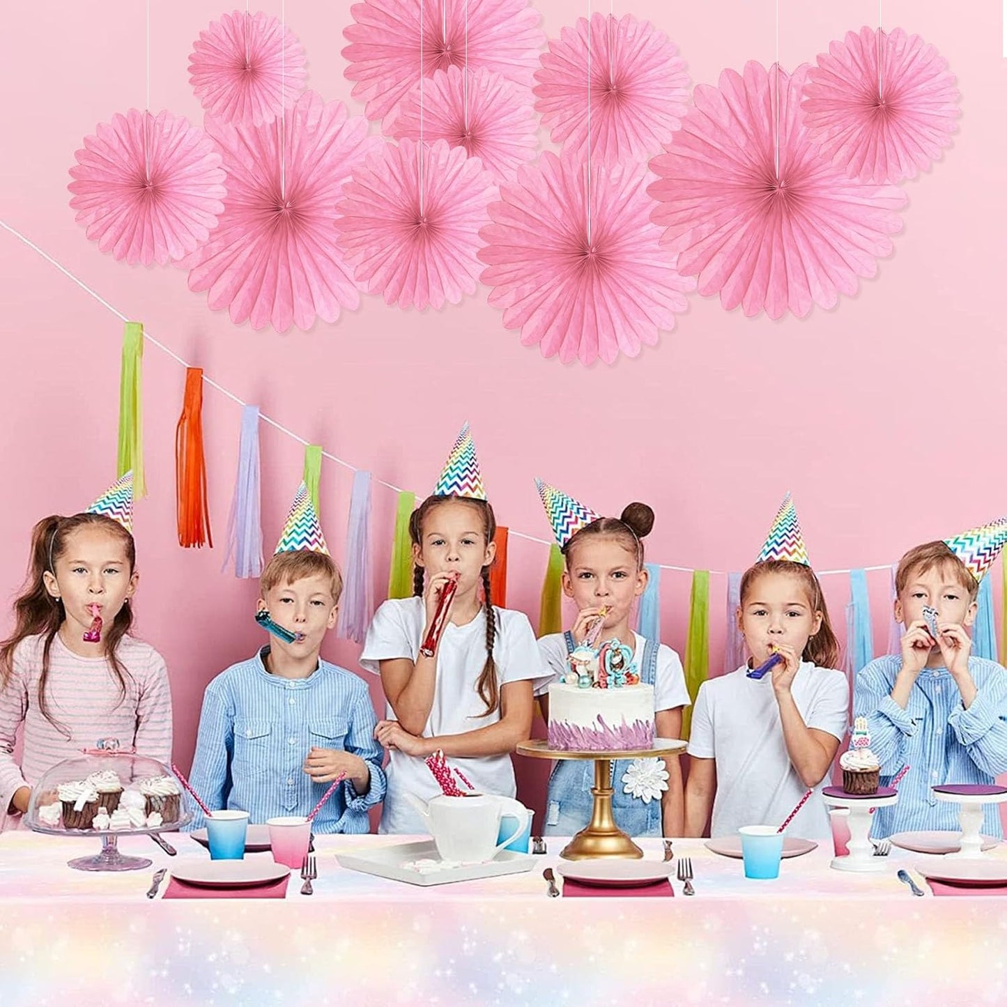 20 Pcs Pink Hanging Paper Fan, Hanging Honeycomb Round Paper Fans for Weddings, Birthdays, Christmas, Baby Showers, Classroom, Events Ceiling Party Supplies Decorations