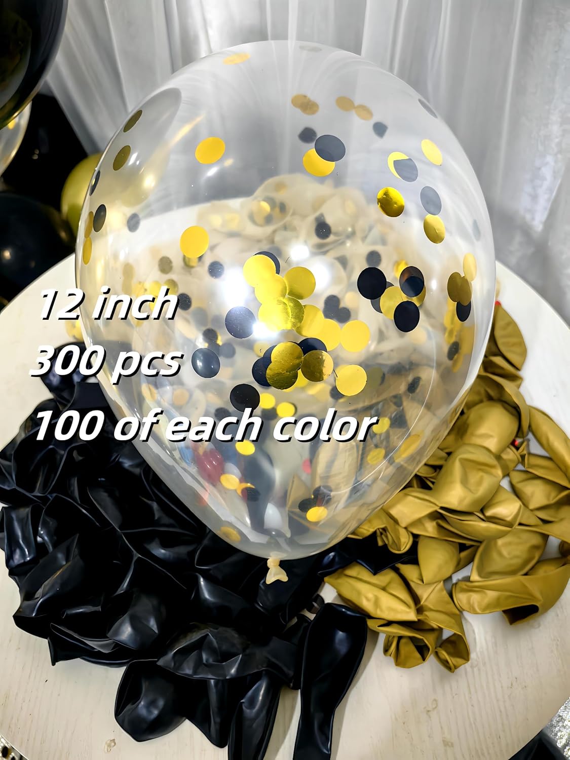 300 Pack Black and Gold Balloons 12 Inch Black Gold Confetti Balloon for Various Party Events Decorations