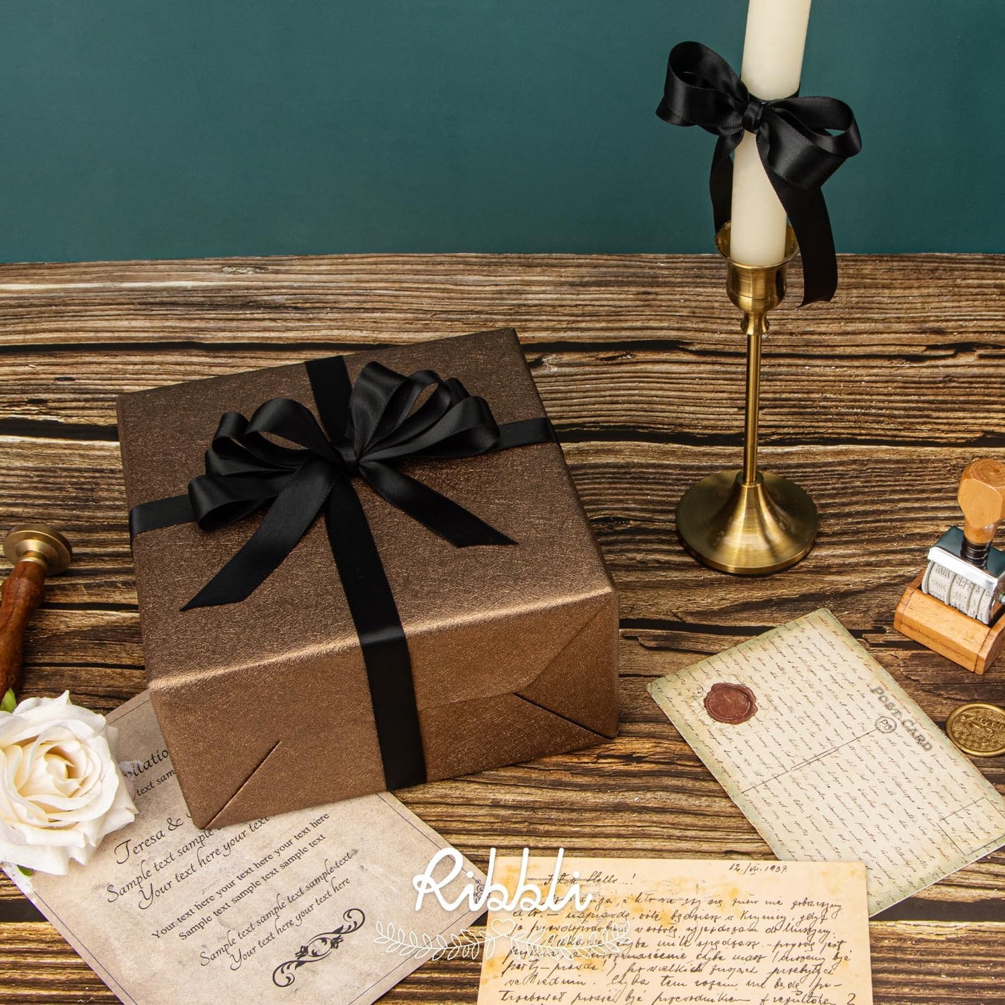 Ribbli Black Satin Ribbon 5/8 inch x Continuous 25 Yards,Double Faced Satin Use for Craft, Gift Wrapping, Christmas Ornaments, Hair Bows, Bouquet Bows