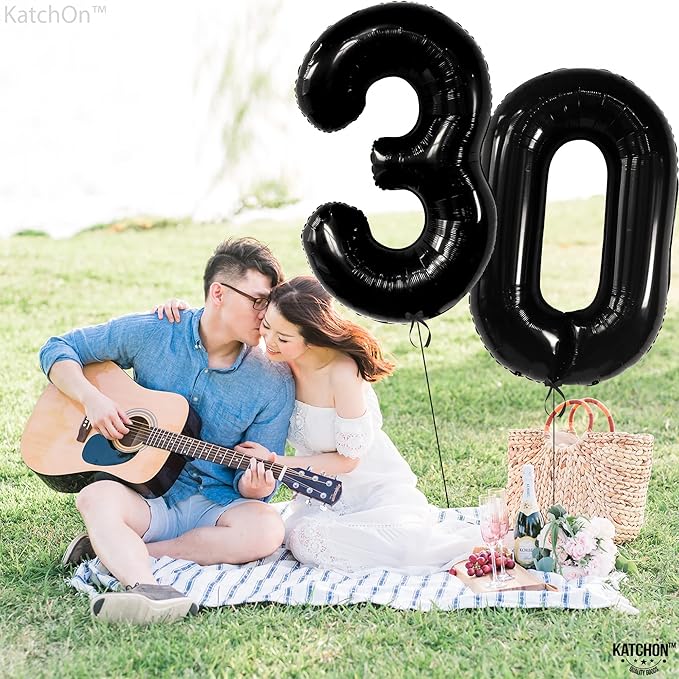 Katchon, Black 30 Balloon Numbers - 40 Inch | Black 30th Birthday Balloons | 30th Birthday Decorations for Him & Her | Black Birthday Decorations | 30th Anniversary Decoration