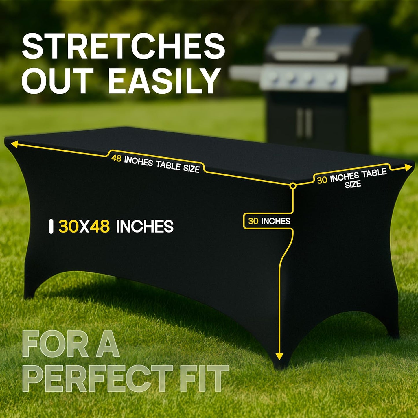 White Classic Stretch Spandex Table Covers 4FT, Pack of 2 Fitted Tablecloths for Rectangle Tables, Stretchy Wrinkle Resistant Folding Table Cover, Black