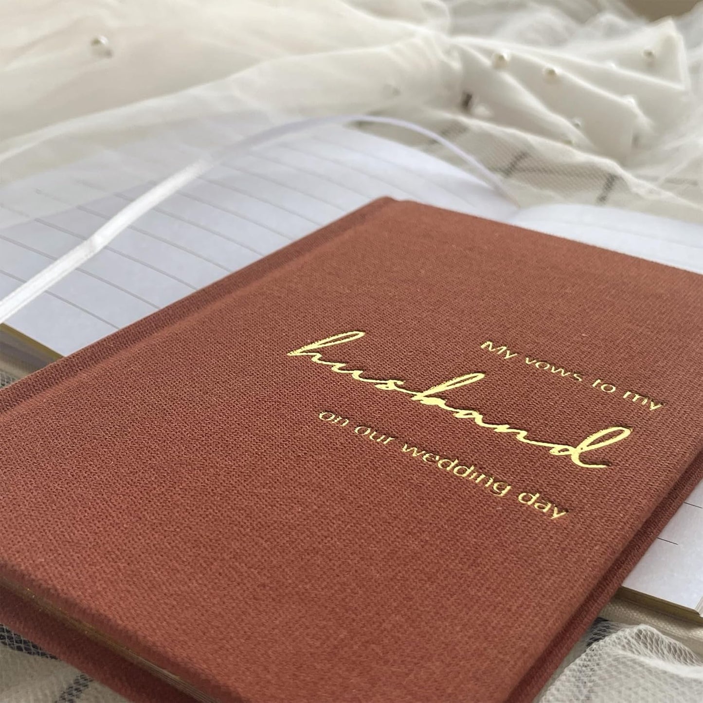 Vow Books His and Hers Set of 2 Canvas Linen Wedding Vow Books Husband and Wife Hard Cover Vow Books for Engagement Gifts(XZ-HW-Terracotta)