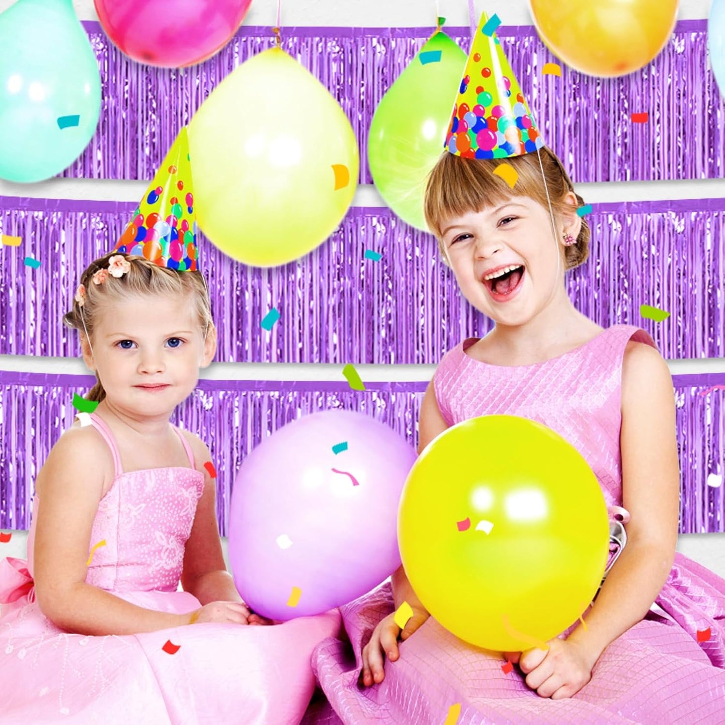 4 Pack 10 Feet Light Purple Foil Fringe Garland Metallic Tinsel Streamers Banner Wall Hanging Curtain Backdrop for Parade Floats, Wedding, Graduate, Mother's Day, Birthday Party Decoration