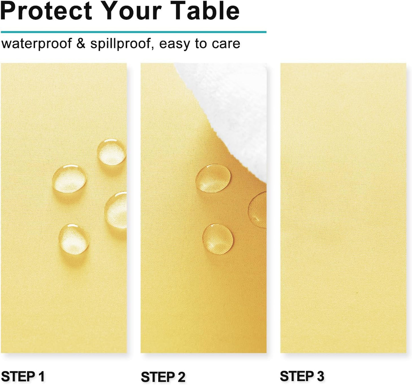 Hiasan Waterproof Tablecloth Rectangle - Washable Fabric Table Cloth for Dining Room Kitchen Birthday Party and Outdoor Use, Light Yellow, 70 x 120 Inch