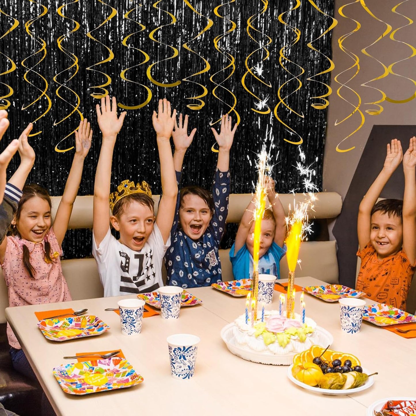 24 PCS Gold Foil Hanging Swirl, Sparkle Ceiling Hanging Decorations, Plastic Streamer Party Decorations, Swirl Decorations with Double-Swirls and Single-Swirls for Birthday, Baby Shower, Christmas