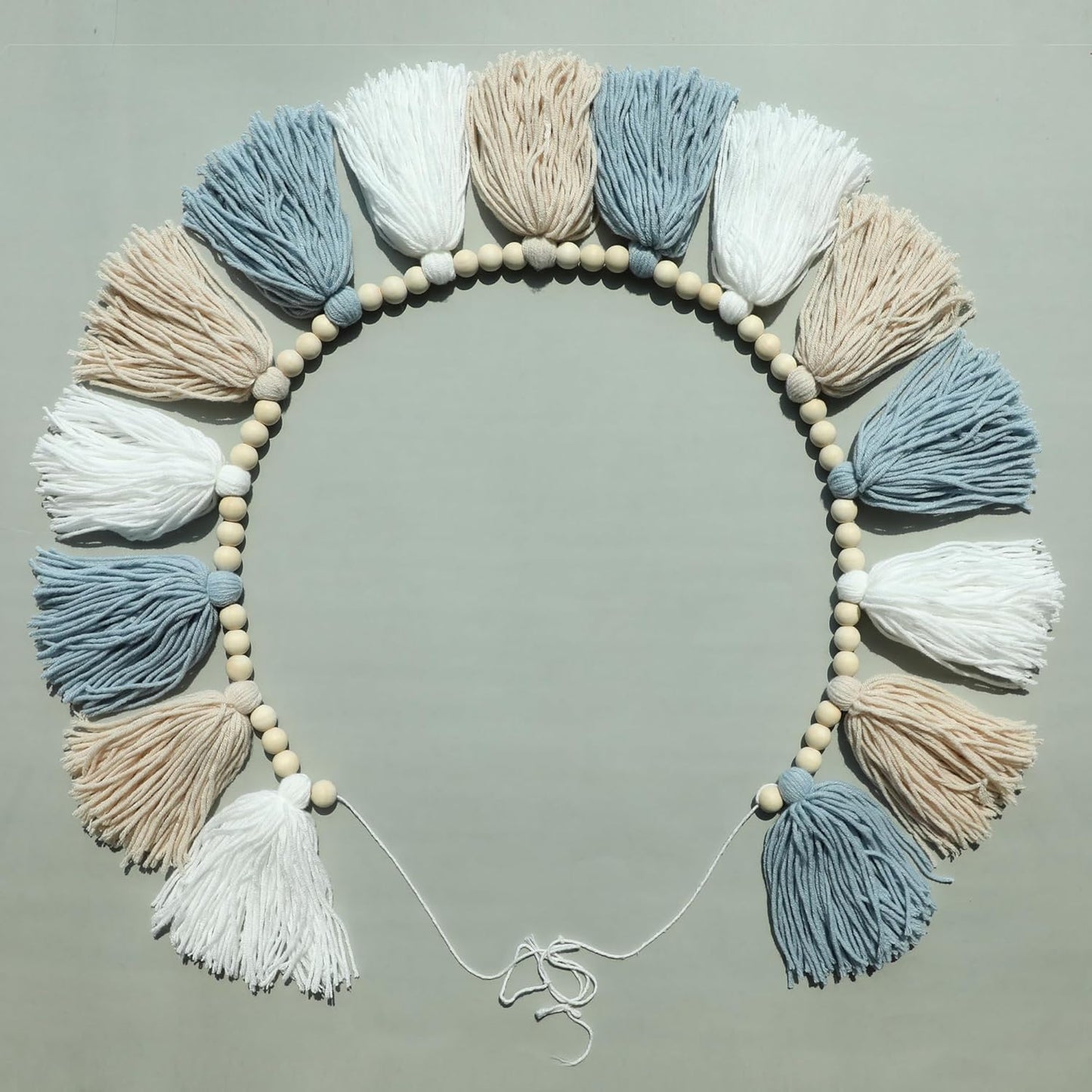 Boho Tassel Garland Wall Hanging with Wood Beads Blue Tassel Garland for Baby Shower Kids Room Bedroom Nursey Back to School Decorations