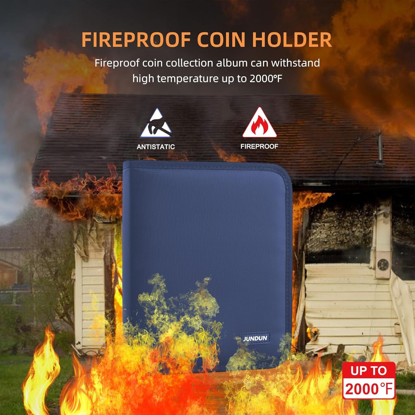 Coin Collection Book for Collector,260 Pockets Fireproof Coin Collection Holder Album,Coin Collection Organizer Storage Box Case Album for 20/25/ 27/30/ 38mm Coins,Blue