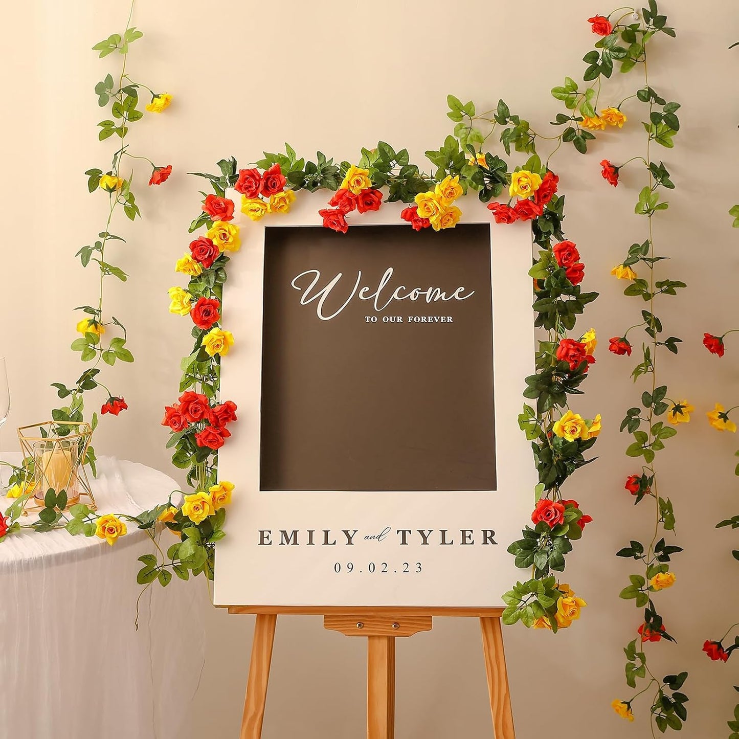 Floweroyal 6 Pack Artificial Flower Garlands 15.8FT Fake Rose Vines Silk Flowers Hanging Rose Ivy for Wedding Arch Party Home Garden Wall Decor (Orange Yellow)