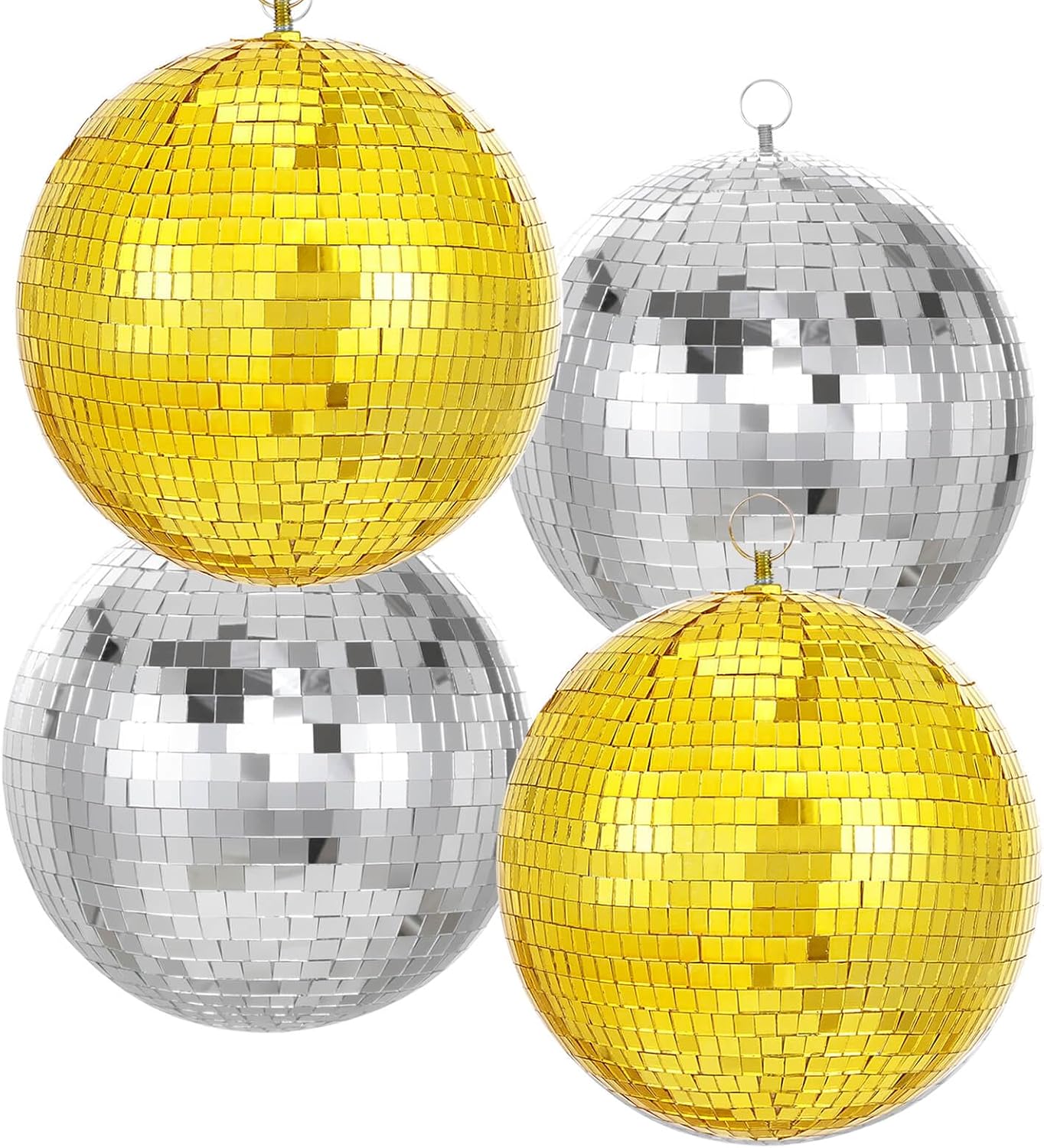 Gold Hanging Mirror Disco Ball : 6 Inches Reflective Silver Ball - 70s Party Club Stage Props DJ Light Effect Decoration (6''-4PCS Gold and Silver)