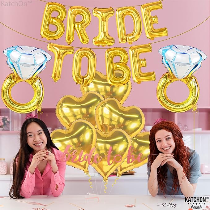 KatchOn, Gold Bride To Be Balloons Set - Pack of 17 | Gold Bride Balloons | Engagement Ring Balloon | Bridal Shower Balloon for Bridal Shower Decorations | Bachelorette Party Decorations