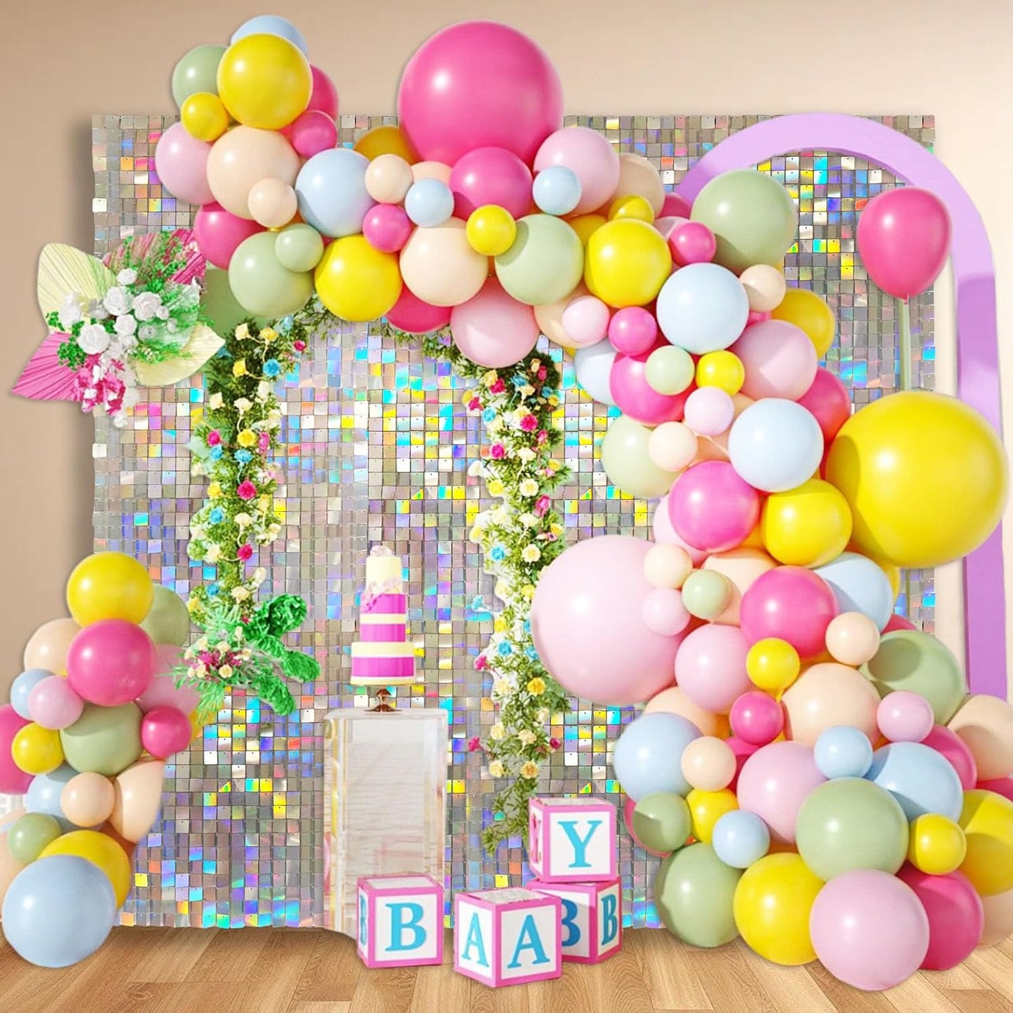 12PCS Colorful Shimmer Wall Backdrop, Square Sequin Photo Backdrops Panel, Glitter Wall Background for Birthdays, Weddings, Engagements, Baby Showers, Disco Bachelorette Party Decoration (3FTx4FT)