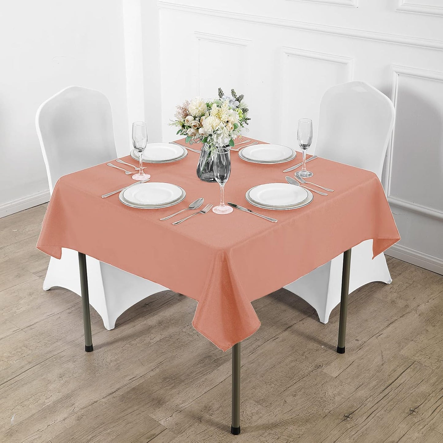 Fokitut 2 Pack Waterproof Square Tablecloth, 70x70 Inch, Stain Resistant and Wrinkle Polyester Table Cloth, Fabric Table Cover for Kitchen Dining, Wedding, Party, Holiday Dinner-Dusty Pink