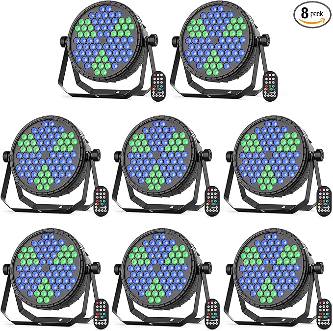 Stage Lights, 72X5W LEDs RGB LED Par Cans, Par Lights with Remote, DMX512, Sound Activated Control Modes, LED Uplights Party, Wedding, DJ, Event, 8 Pack