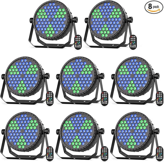 Stage Lights, 72X5W LEDs RGB LED Par Cans, Par Lights with Remote, DMX512, Sound Activated Control Modes, LED Uplights Party, Wedding, DJ, Event, 8 Pack