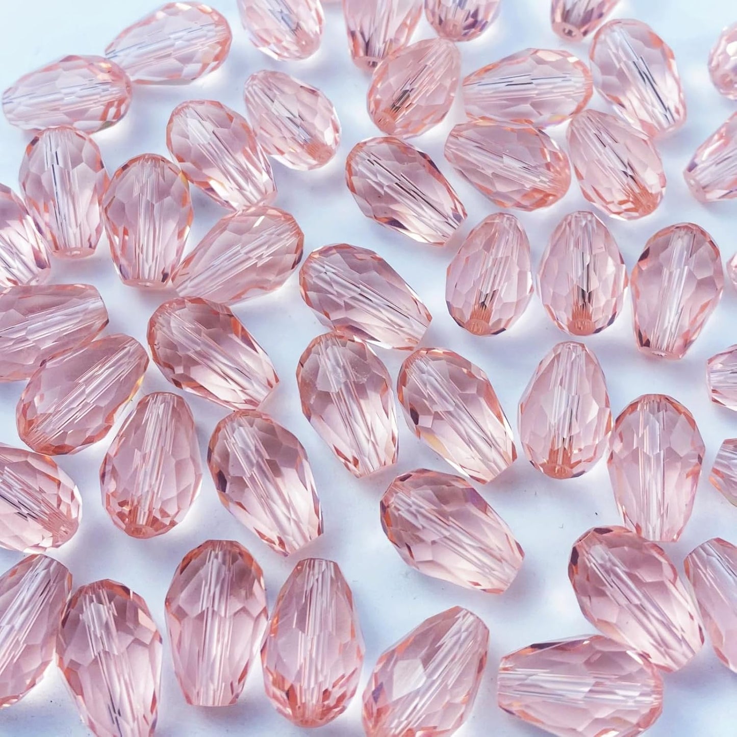 100pcs 8x12mm Teardrop Crystal Glass Beads Vertical Hole Faceted Glass Teardrop Spacer Beads for Bracelets Necklace Earring DIY Jewelry Making Craft(Pink)