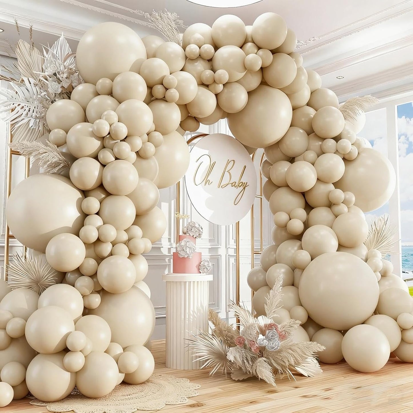 412pcs Sand White Balloon Garland Arch Kit 18 12 10 5 Inch Different Sizes Matte Neutral Latex Cream Balloons for Baby Shower Birthday Wedding Party Decoration