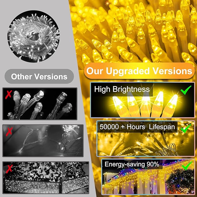 66 FT LED Christmas Lights with 140 Drops, 490 LED Indoor Outdoor Christmas Decorations, 8 Lighting Mode Waterproof Fairy Lights with Timer for Xmas Holiday Wedding Yard Party Warm White