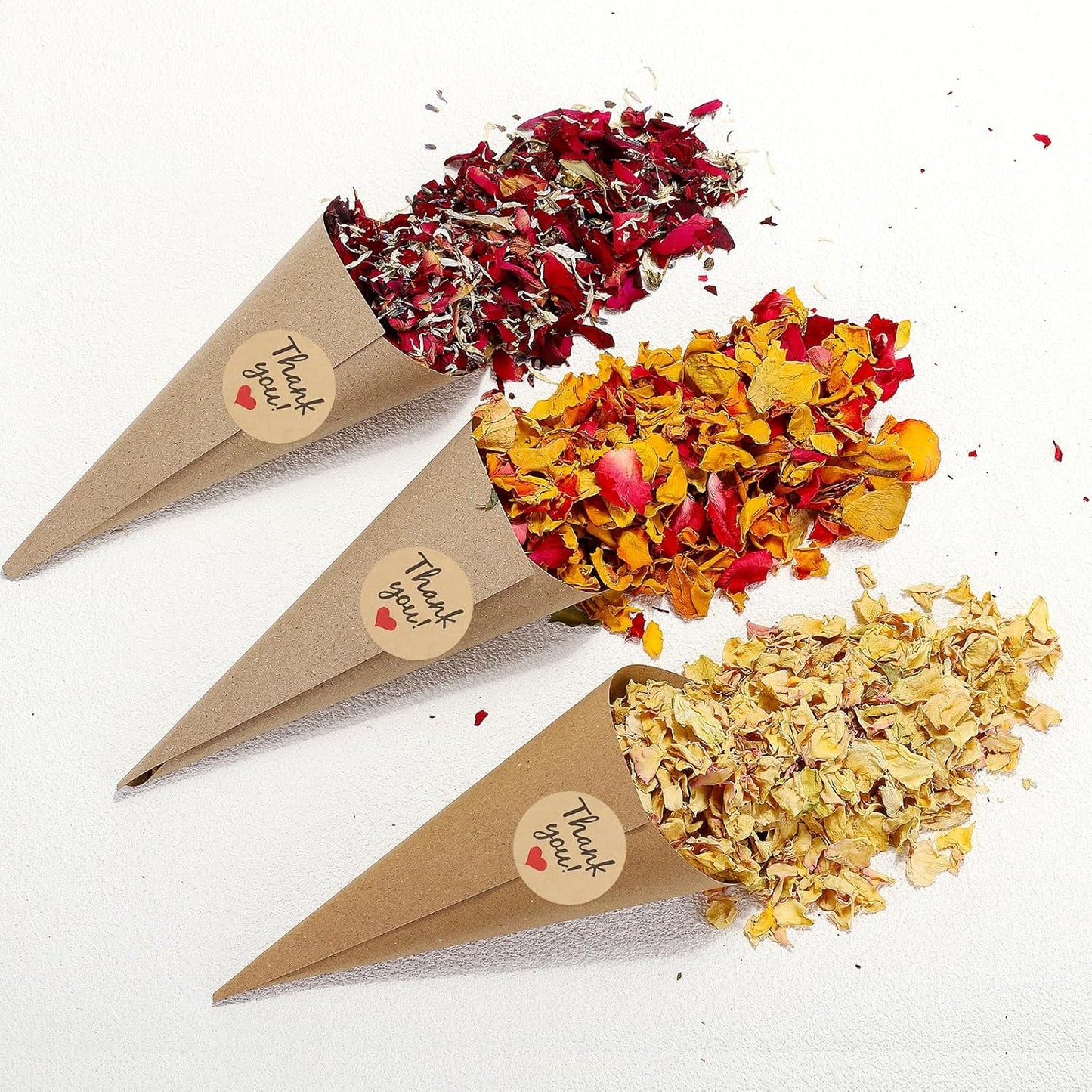 PATIKIL Dried Flower Confetti Cones, 30Pcs Paper Tapers Cone Holder with Dried Rose Petal / Sticker for Wedding Party Engagement Birthday DIY Decoration, Light Yellow/Pink