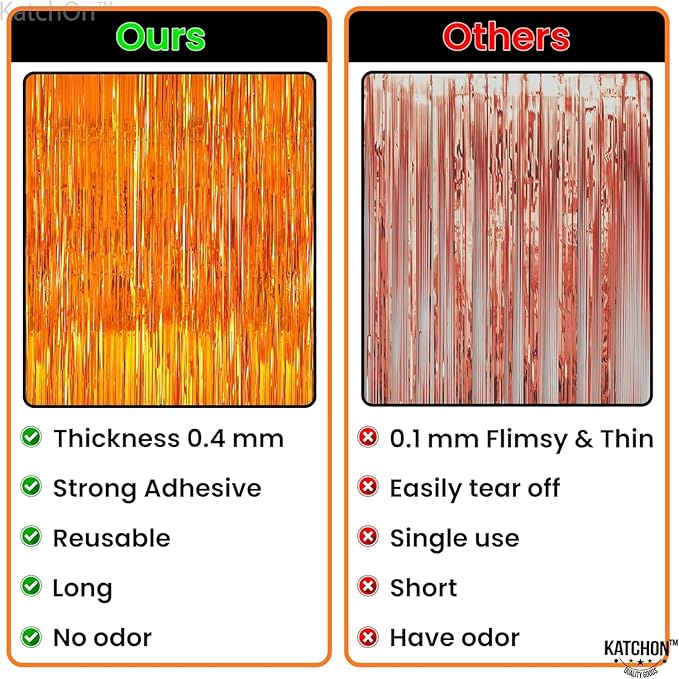 KatchOn, XtraLarge Orange Fringe Backdrop Curtain - 3.2x8 Feet, Pack of 2 | Orange Streamers for Christmas Decorations | Basketball Party Decorations, Birthday Decorations |