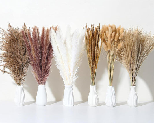 135Pcs Dried Pampas Grass Decor, Boho Home Decor, Mini Bunny Tails Dried Flowers, Fluffy Pompous Grass Bouquet Bulk for Wedding, Table, Rustic Party, Baby Shower Decorations