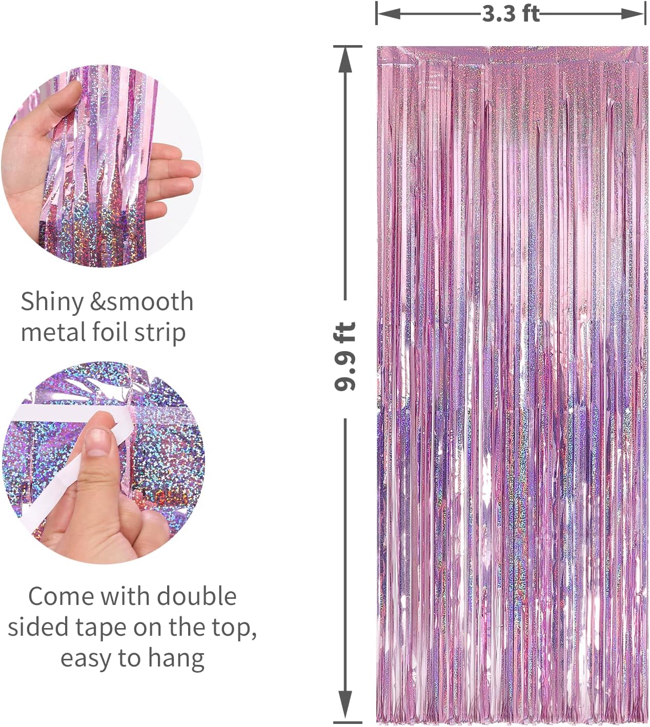 Crosize 2 Pack 3.3 x 9.9 ft Pink Foil Fringe Backdrop Curtain, Streamer Backdrop Curtains, Streamers Birthday Party Decorations, Tinsel Curtain for Parties, Galentines Decor, Preppy, Photo Booth