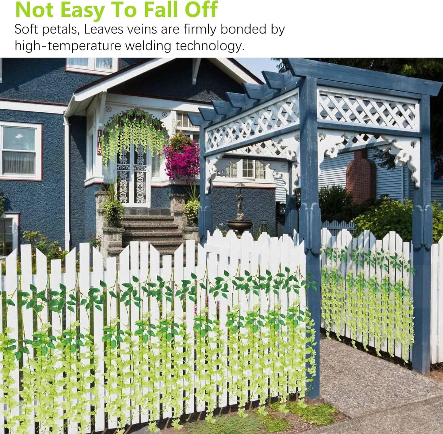 12 Pack Green Wisteria Hanging Flowers, 3.44 Ft Fake Hanging Flowers, Artificial Wisteria Garland Vines for Wedding Room Backdrop Outdoor Patio Garden Decoration