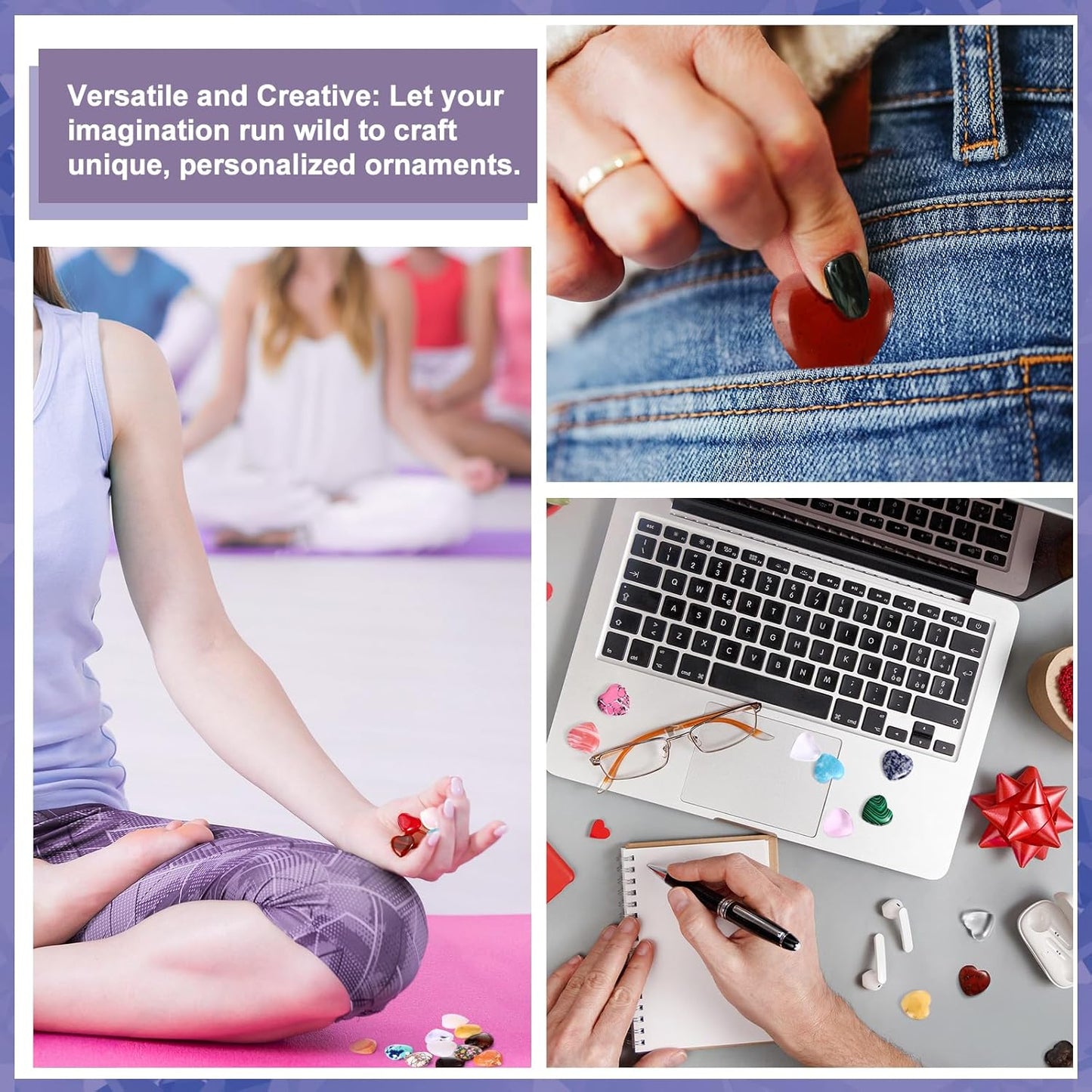 100PCS Worry Stones Heart Shape Healing Crystals, Anxiety Crystal Bulk 0.8 Inch Gem Stones Rocks Crystals Natural Cute Pocket Meditation Heart Beads Wholesale Set Gifts