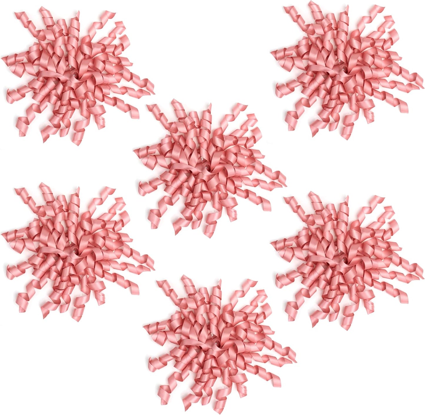 6 Inch Rose Gold Curly Bows for Gift Wrapping Set of 6, Self Adhesive Bows Blush Pink Gift Bows for Presents, Satin Ribbon Bows for Birthday, Wedding, Christmas, Bridal Shower