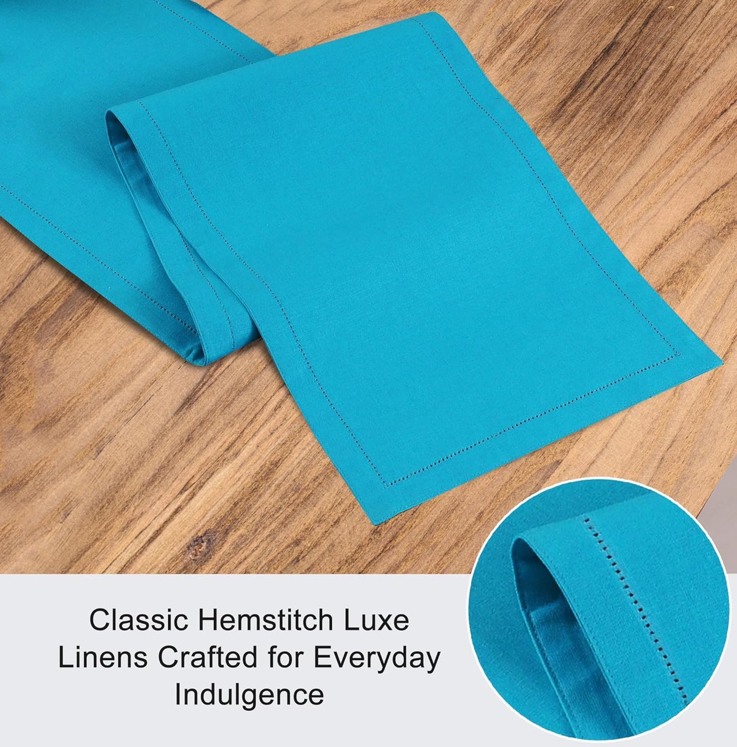 Ruvanti Linen Table Runner 108 Inches, Classic Hemstitch, Washable, Reusable, Non-Slipping, Stain Resistant- Perfect for Parties, Weddings, Dinners, Thanksgiving, Christmas, Indoor use – Blue