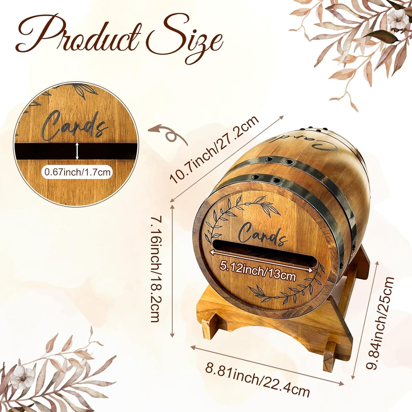 OurWarm Wooden Wedding Card Box for Party with Base, Brown Whiskey Barrel Gift Card Box Holder for Cards Envelops and Money, Rustic Wedding Decor for Graduation Baby Shower Birthday Party