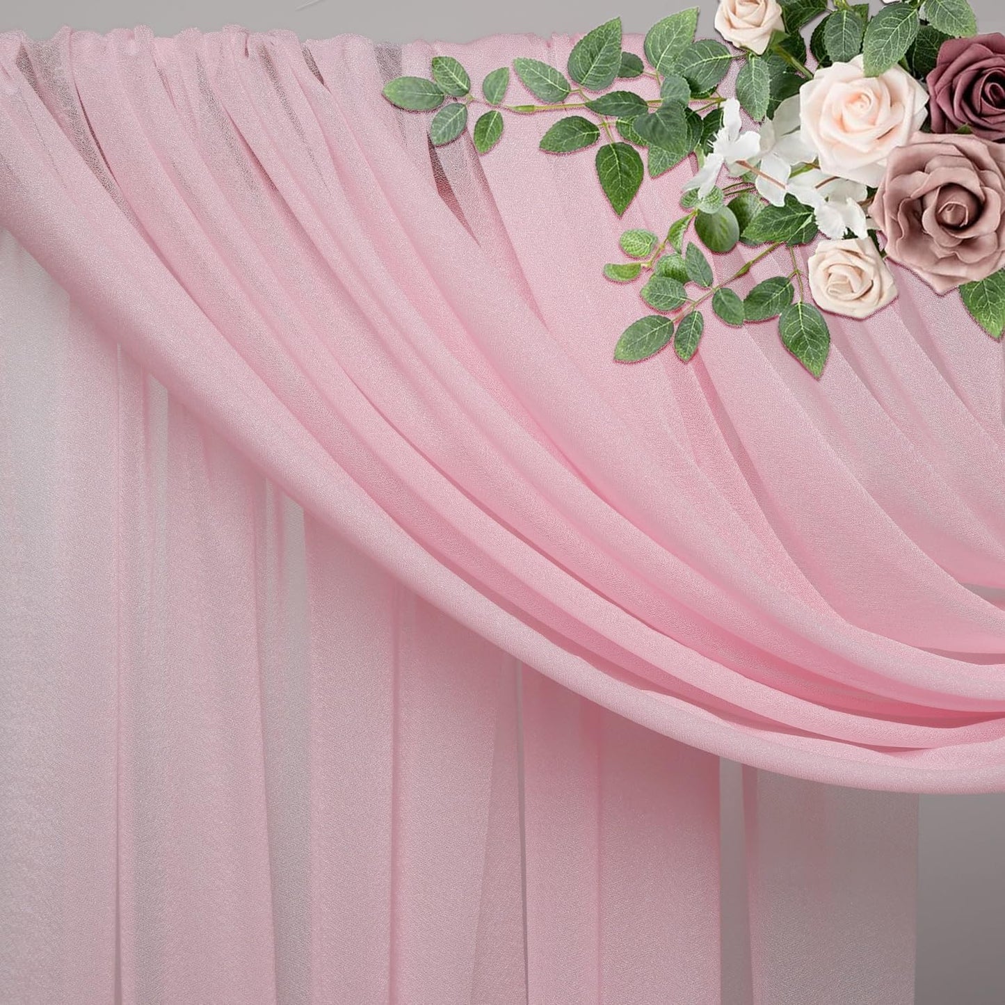 Wedding Arch Draping Fabric 1 Panel 28.7" x 20FT Blush Pink Sheer Chiffon Backdrop Drapes for Wedding Ceremony Birthday Party Bridal Shower Outdoor Decoration