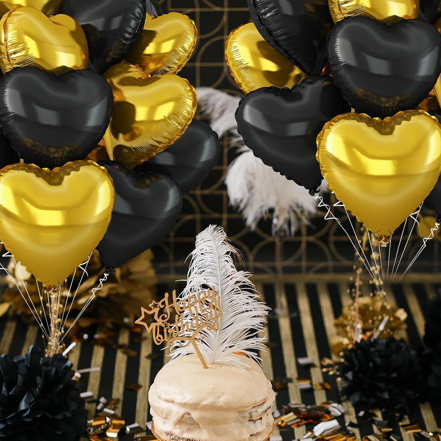 Black Gold Heart Balloons,12Pcs Black Heart Shaped Foil Balloons,18Inch Gold Helium Polyester Film Balloon for Baby Shower Birthday Anniversary Wedding Party Decorations