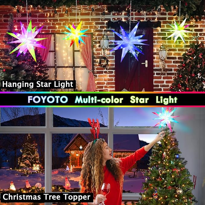 Christmas Tree Topper Star, Smart LED Lighted Christmas Treetop Decorations with Remote, Bluetooth App Control-Music Sync Color Changing, Hanging Star Decor for Indoor/Outdoor-16 Inches