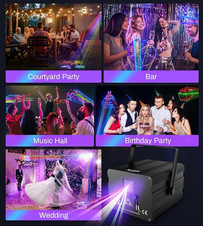 DJ Laser Light with App Control, 3D Animation Party Lights, DMX512/Sound Activated/Remote Control, Laser Light Show Projector Ideal for Stage, Clubs, Home Parties, Birthdays
