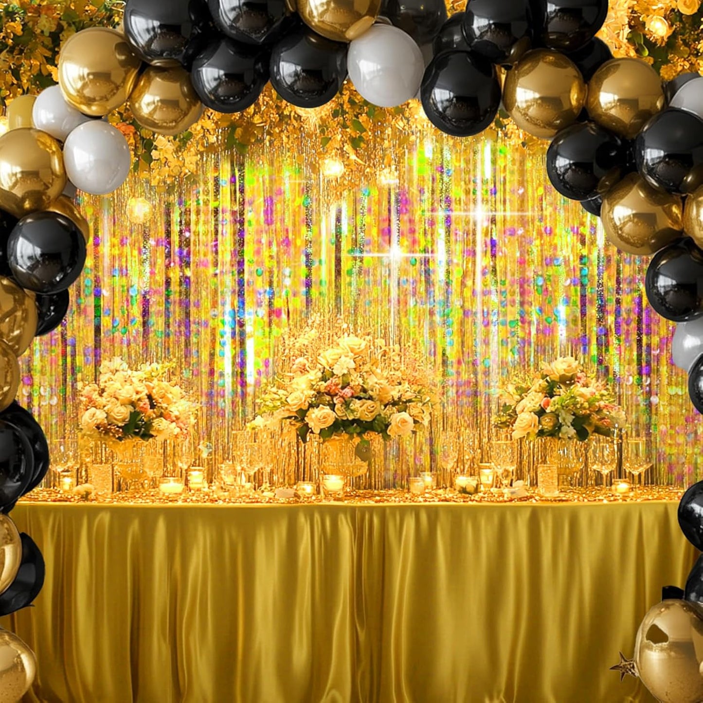 4 Packs Gold Foil Fringe Curtain, Gold Glitter Metallic Tinsel Backdrop for Birthday, Wedding, Baby Shower, Bachelorette, Graduation, Christmas, New Years Eve Party Decorations Supplies