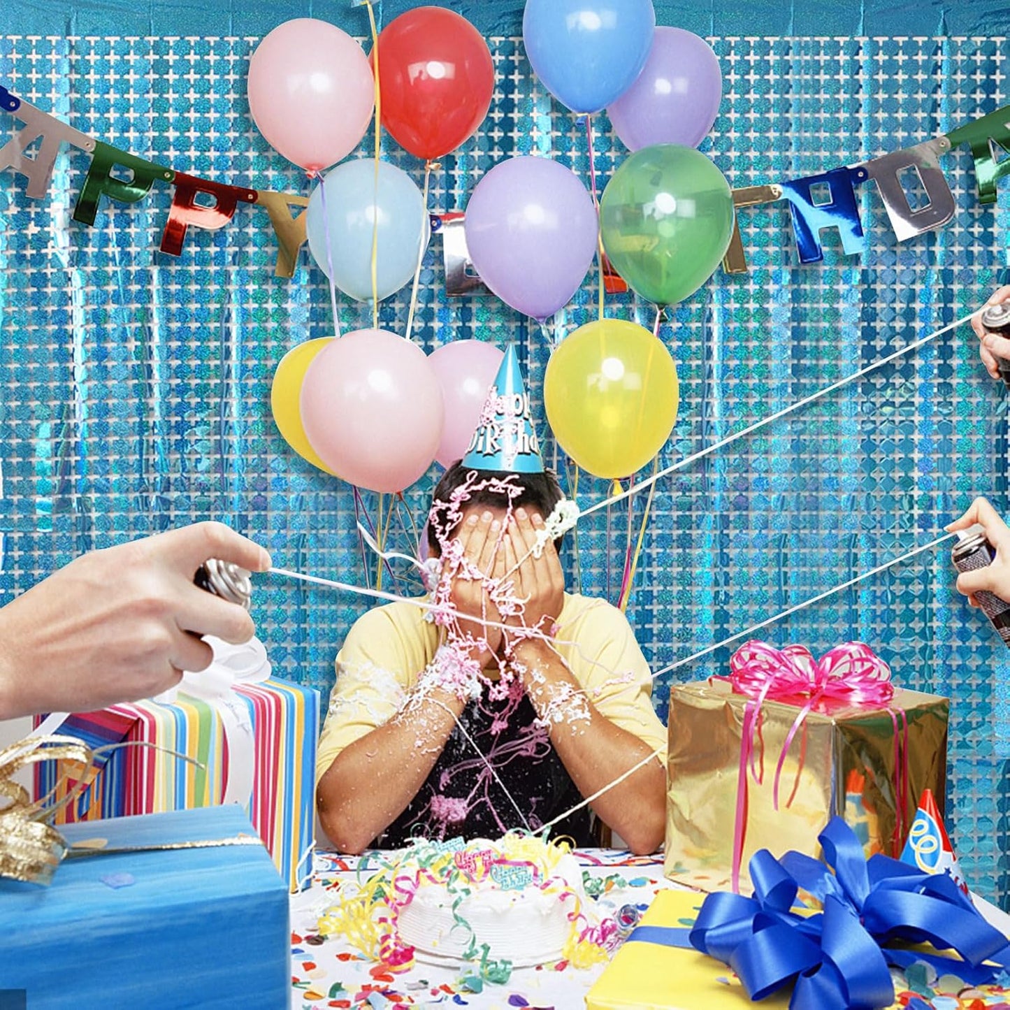 Frozen Birthday Party Decorations 10pcs Glitter Foil Fringe Curtain Party Decor Blue Photo Booth Backdrop Streamers for Halloween, Christmas, Birthday, Graduation, Wedding Party Decorations