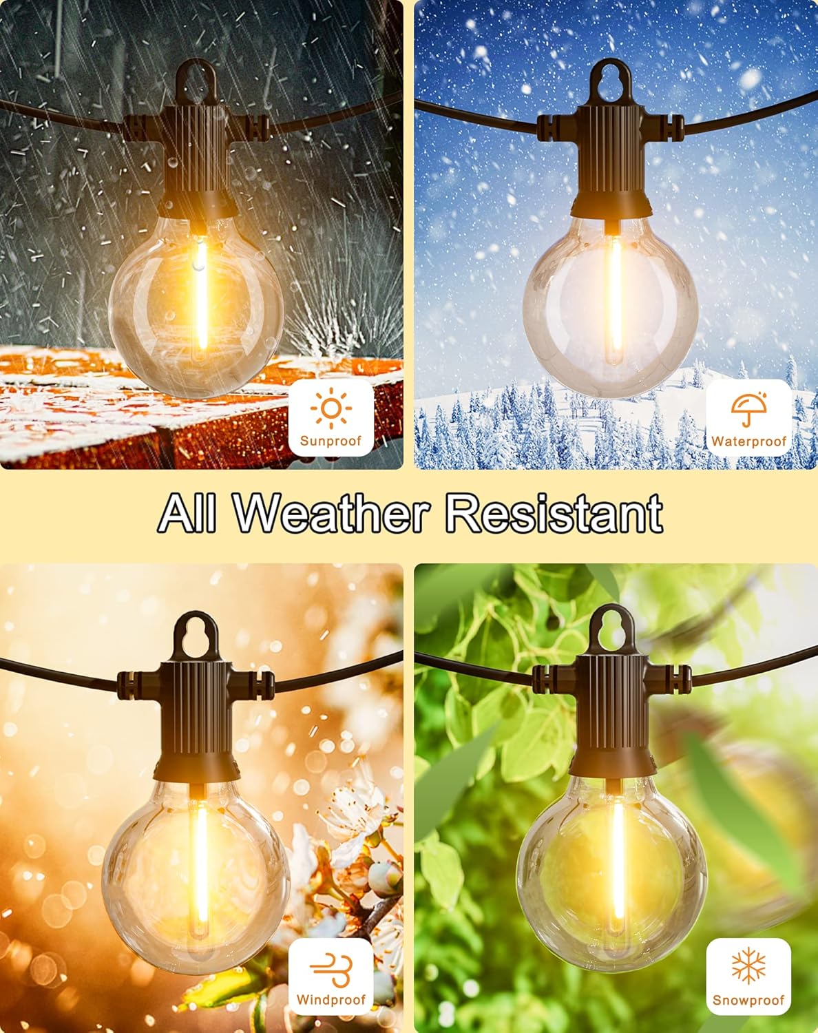 Outdoor String Lights Waterproof, 100FT LED Patio Lights with 53 Shatterproof G40 Globe Bulb(3 Spare), Connectable Dimmable Outside Hanging Lights for Backyard Porch Balcony Gazebo (2x50FT)