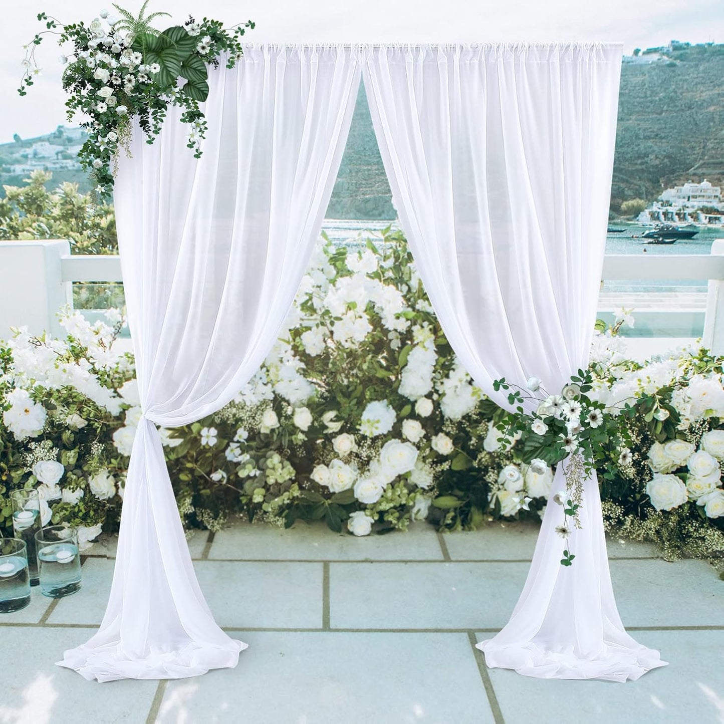 PARTISKY 10x10ft White Chiffon Sheer Backdrop Curtains (2 Panels 5x10ft Each) -Wrinkle-Free Drapes for Wedding, Birthday Party & Photography Stage Decor