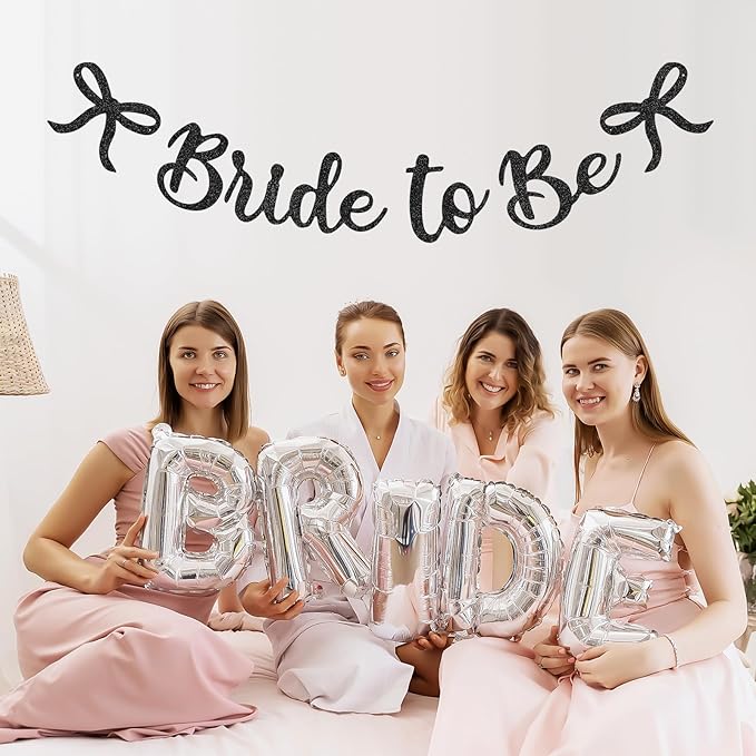 Bride to Be Banner, Black Bride to Be with Bow Glitter Bachelorette Bridal Party Banner BRIDE TO BE Sign for Black Bachelorette Bridal Shower Wedding Engagement Hen Party Decorations