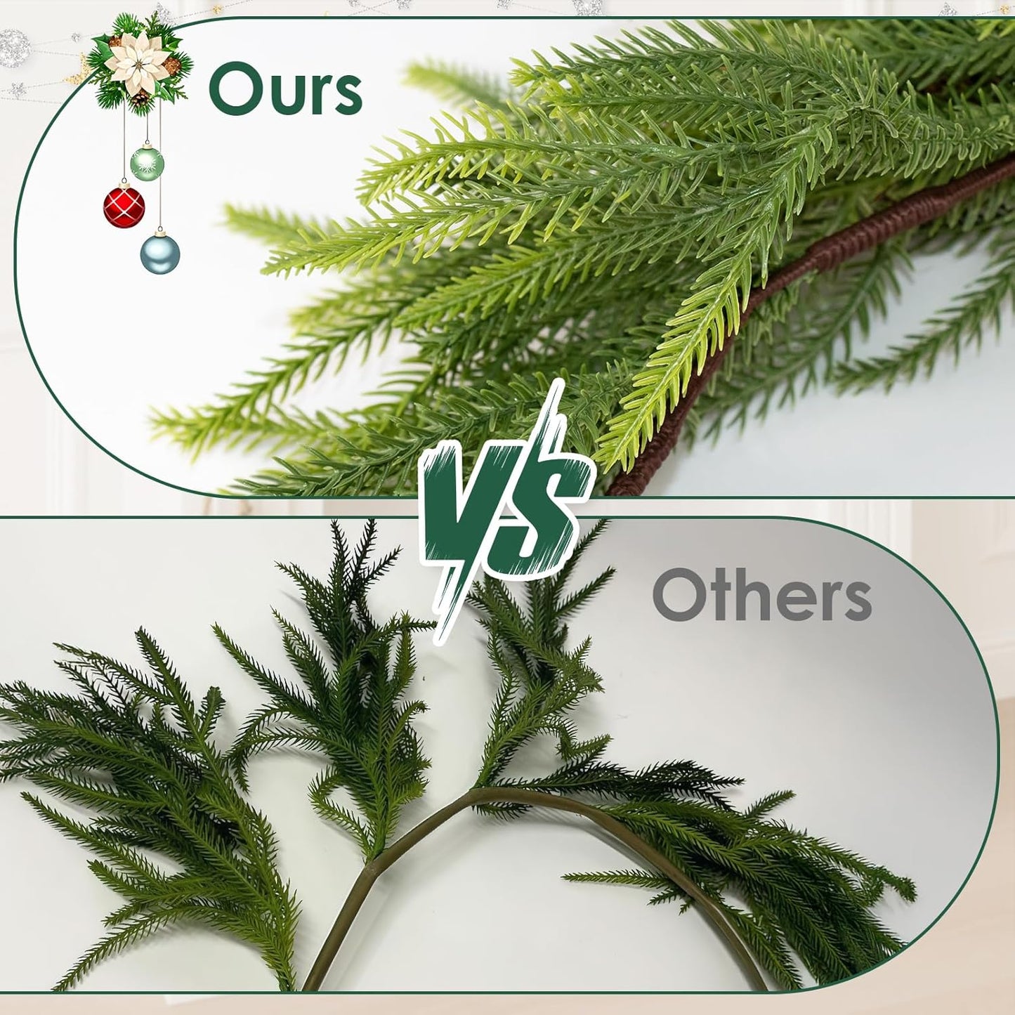 9FT Norfolk Pine Garland Christmas Artificial Greenery with Red Berries Cones, Pine Tree Decor for Mantel Fireplace Stair Rail Doorway Table, Indoor Outdoor Winter Christmas Decorations